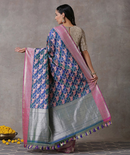 Handloom_Blue_Kadhwa_Pure_Katan_Silk_Banarasi_Saree_With_Woven_Singham_Motifs_WeaverStory_03