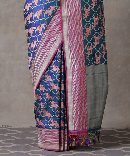Handloom_Blue_Kadhwa_Pure_Katan_Silk_Banarasi_Saree_With_Woven_Singham_Motifs_WeaverStory_04