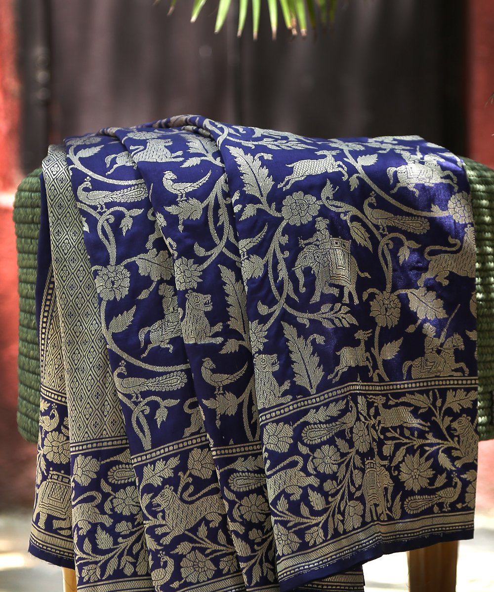 Handloom_Blue_Shikargah_Handloom_Banarasi_Dupatta_WeaverStory_01