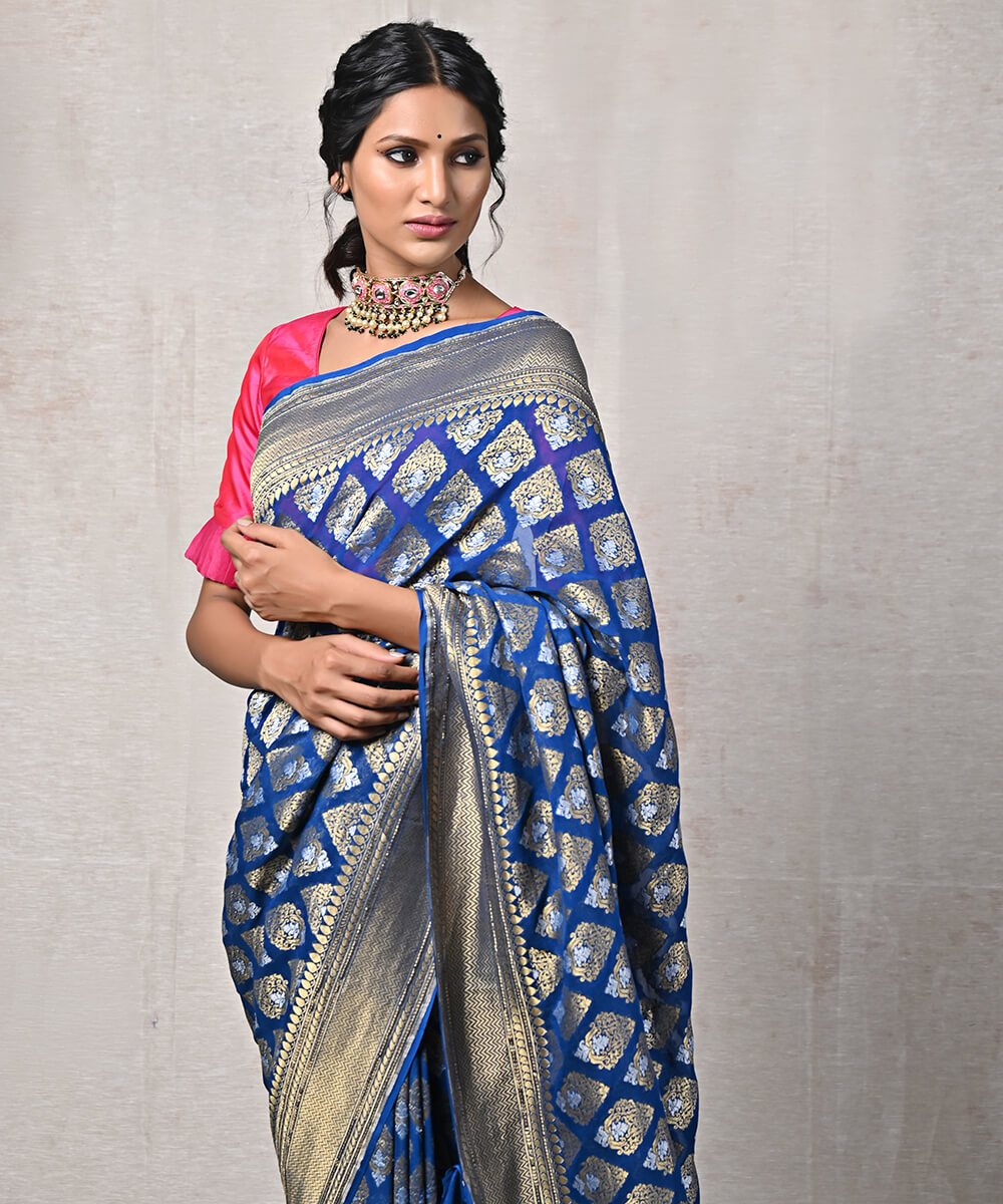 Handloom_Blue_Sona_Rupa_Banarasi_Georgette_Bootidar_Saree_with_Silver_Zari_Work_WeaverStory_01