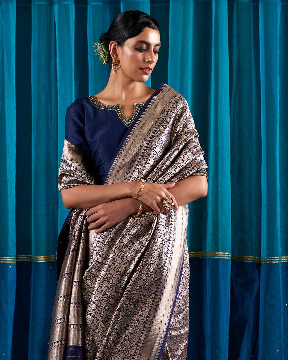 Handloom_Blue_Zari_Kimkhab_Saree_with_Silver_Meenakari_WeaverStory_01