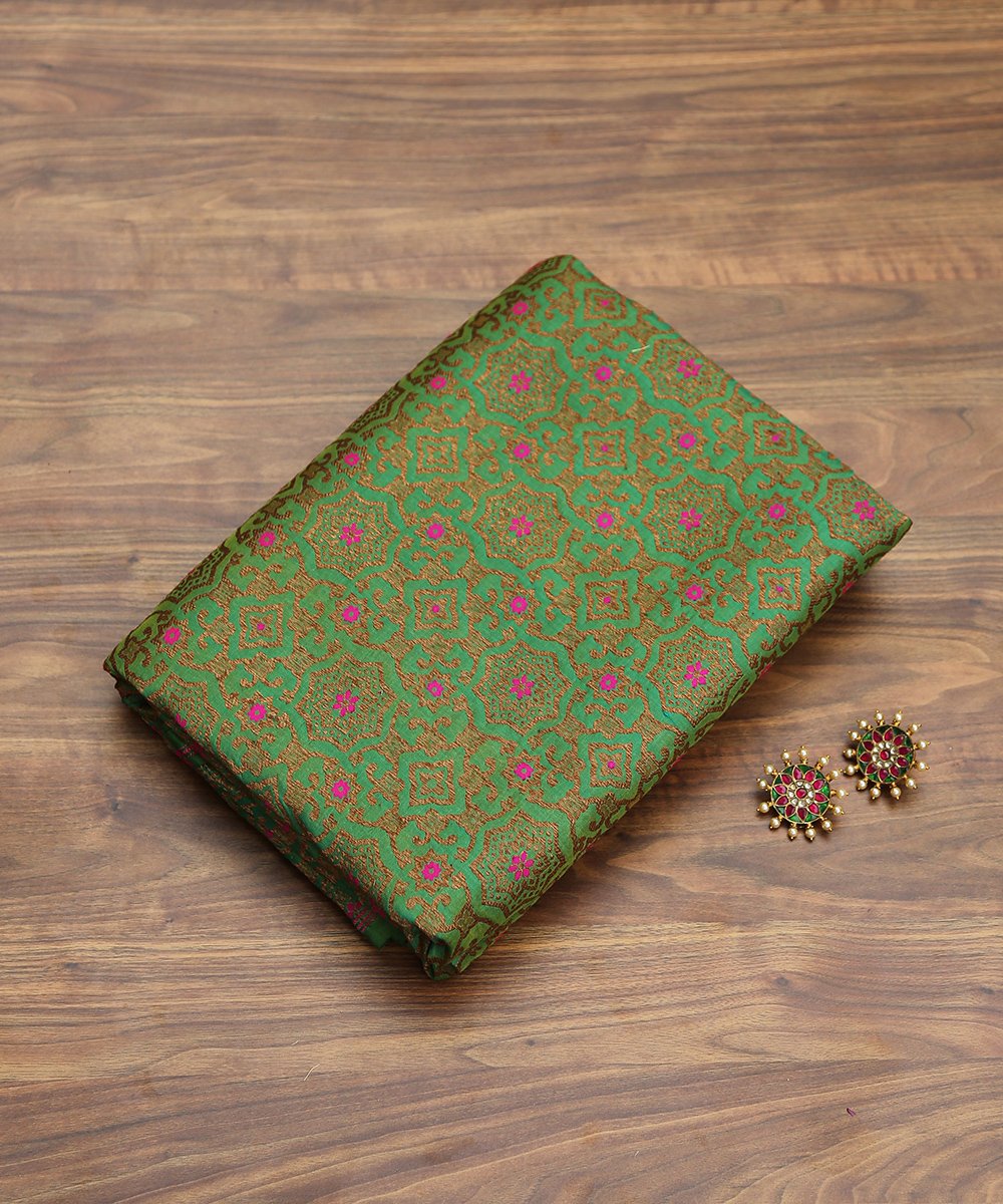 Green_Handloom_Pure_Katan_Silk_Nakshi_Brocade_Banarasi_Fabric_with_Pink_Meenakari_WeaverStory_01