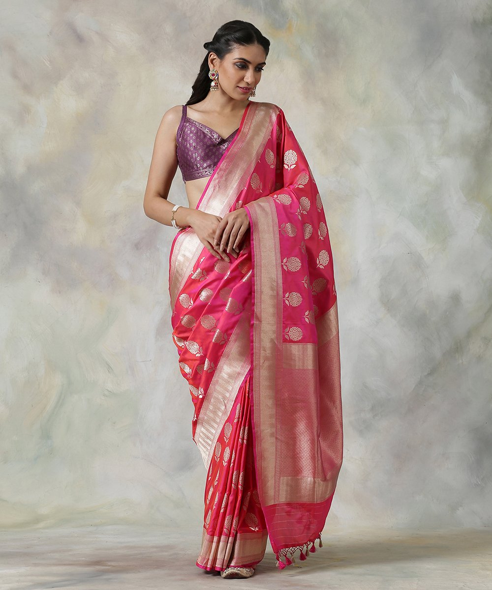 Handloom_Hot_Pink_Banarasi_Saree_with_Floral_Booti_WeaverStory_02