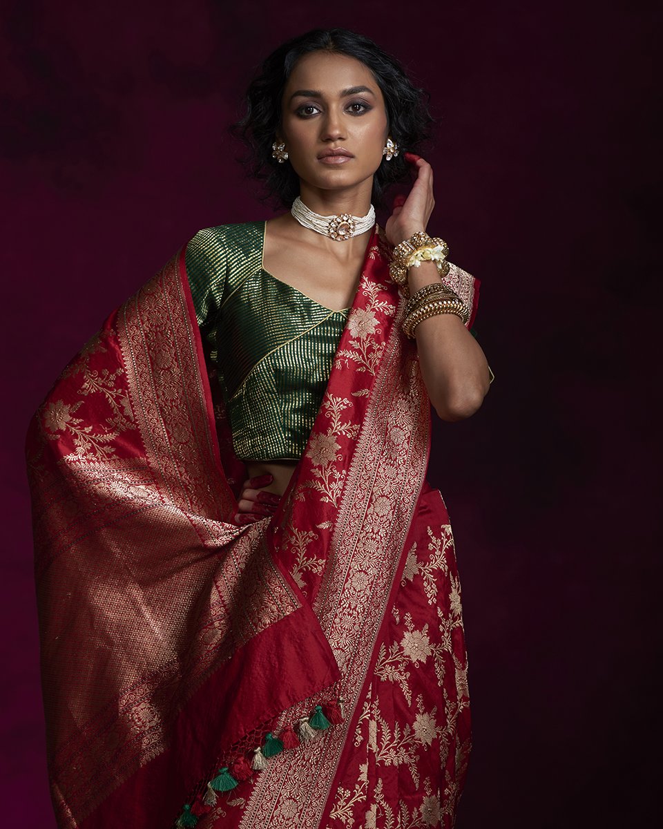 Handloom_Kadhwa_Red_Banarasi_Saree_with_Meenakari_and_Jangla_Design_WeaverStory_01