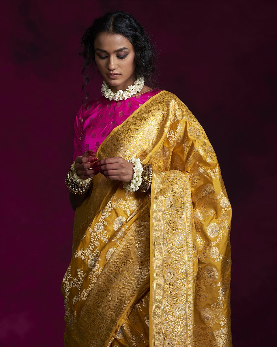 Buy HOUSE OF BEGUM Katan Silk Pech With Embossed Design with Blouse Piece |  Shoppers Stop