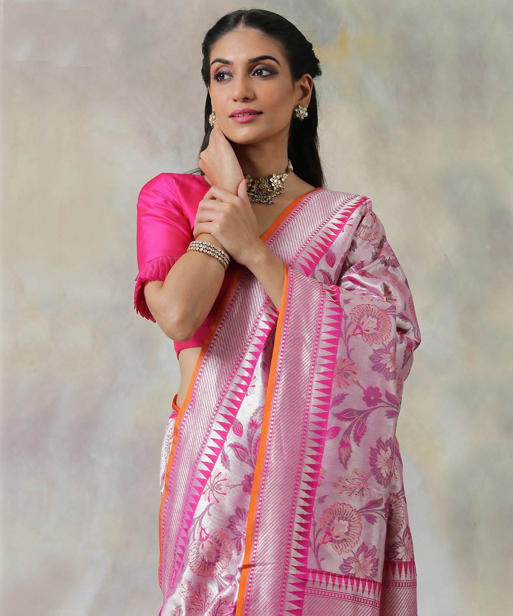 Handloom_Lilac_And_Gold_Banarasi_Saree_With_Meenakari_Jaal_WeaverStory_01