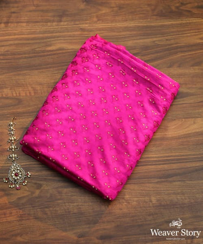 Handloom Magenta Pure Tanchoi Katan Silk Banarasi Fabric With Zari Booti