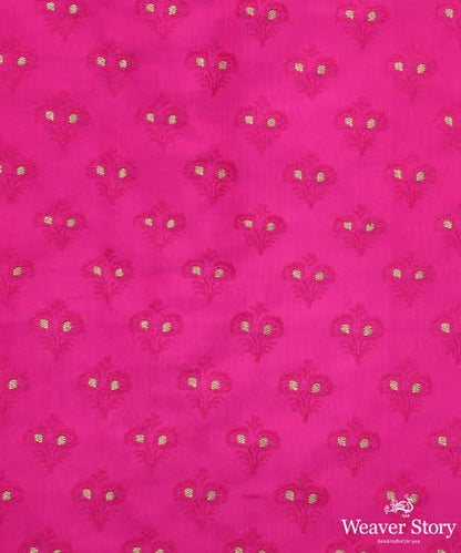 Handloom Magenta Pure Tanchoi Katan Silk Banarasi Fabric With Zari Booti