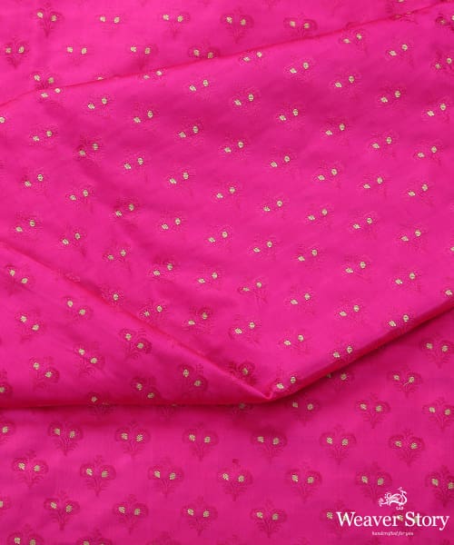 Handloom Magenta Pure Tanchoi Katan Silk Banarasi Fabric With Zari Booti