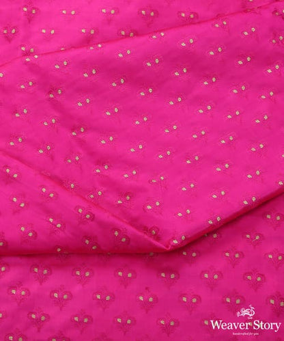 Handloom Magenta Pure Tanchoi Katan Silk Banarasi Fabric With Zari Booti
