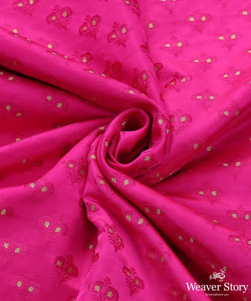 Handloom Magenta Pure Tanchoi Katan Silk Banarasi Fabric With Zari Booti