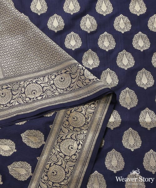 Handloom_Navy_Blue_Katan_Silk_Banarasi_Dupatta_with_Cutwork_and_Booti_Design_WeaverStory_04