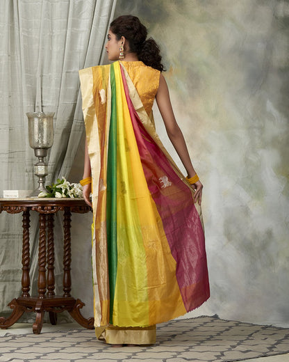 Handloom_Multicolor_Chanderi_Pure_Silk_Saree_with_Woven_Cow_Motifs_WeaverStory_03