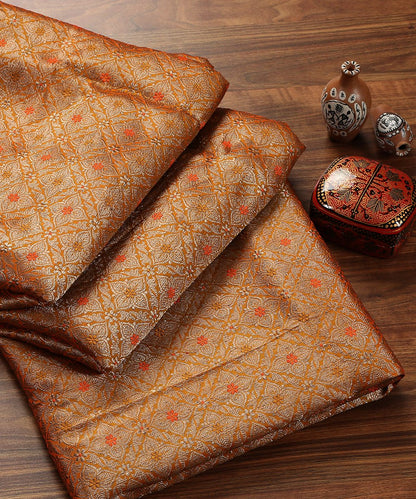 Handloom_Orange_Antique_Zari_Pure_Katan_Silk_Banarasi_Brocade_Fabric_with_Meenakari_WeaverStory_01