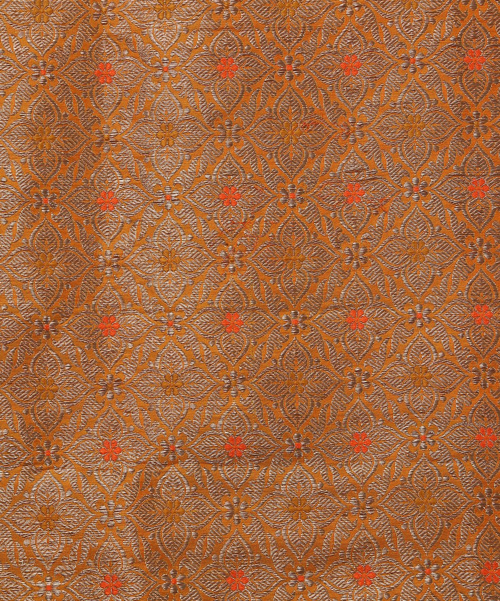 Handloom_Orange_Antique_Zari_Pure_Katan_Silk_Banarasi_Brocade_Fabric_with_Meenakari_WeaverStory_03