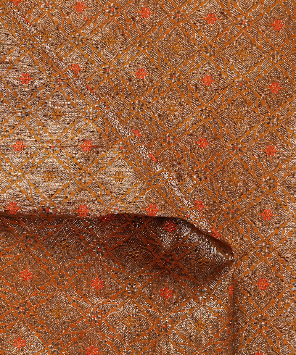 Handloom_Orange_Antique_Zari_Pure_Katan_Silk_Banarasi_Brocade_Fabric_with_Meenakari_WeaverStory_04