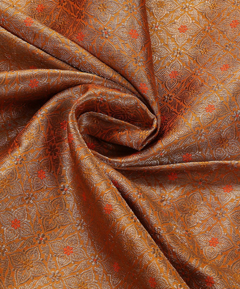 Handloom_Orange_Antique_Zari_Pure_Katan_Silk_Banarasi_Brocade_Fabric_with_Meenakari_WeaverStory_05