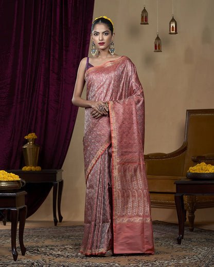 Handloom_Peach_Six_Color_Pure_Katan_Silk_Reshmi_Jamawar_Tanchoi_Saree_With_Zari_Border_WeaverStory_02
