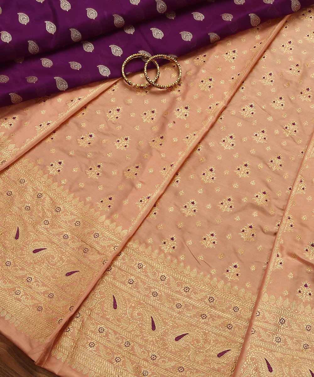 Handloom_Peach_Katan_Silk_Kadhwa_Banarasi_Lehenga_with_Bootidar_Design_WeaverStory_01