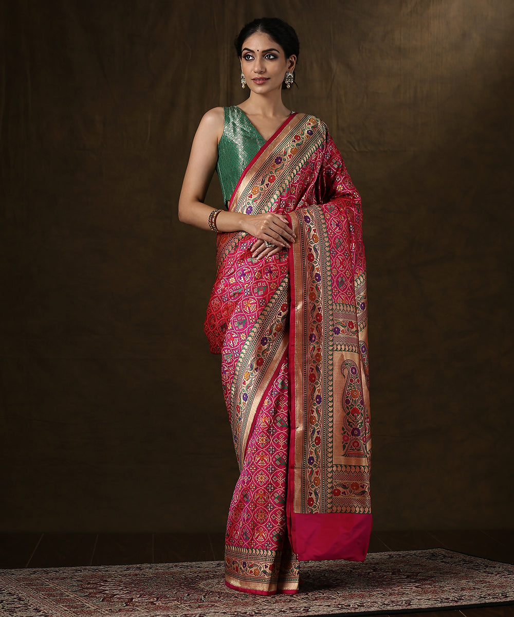 Handloom_Pink_Katan_Silk_Banarasi_Patola_Saree_with_Paisley_Pallu_WeaverStory_02