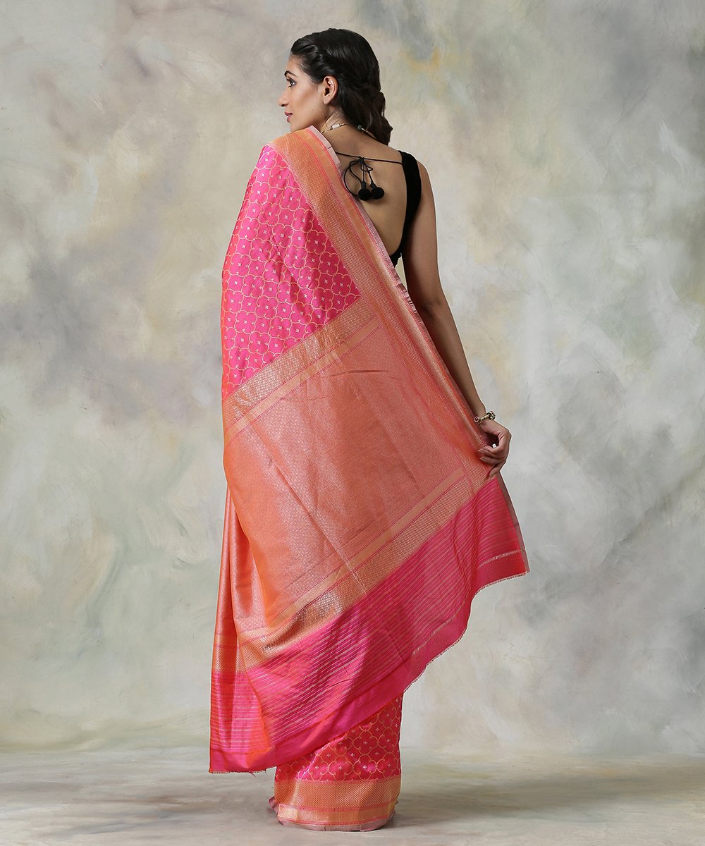 Handloom_Pink_and_Orange_Pure_Katan_Silk_Banarasi_Saree_with_Cutwork_Jamdani_Weave_WeaverStory_03