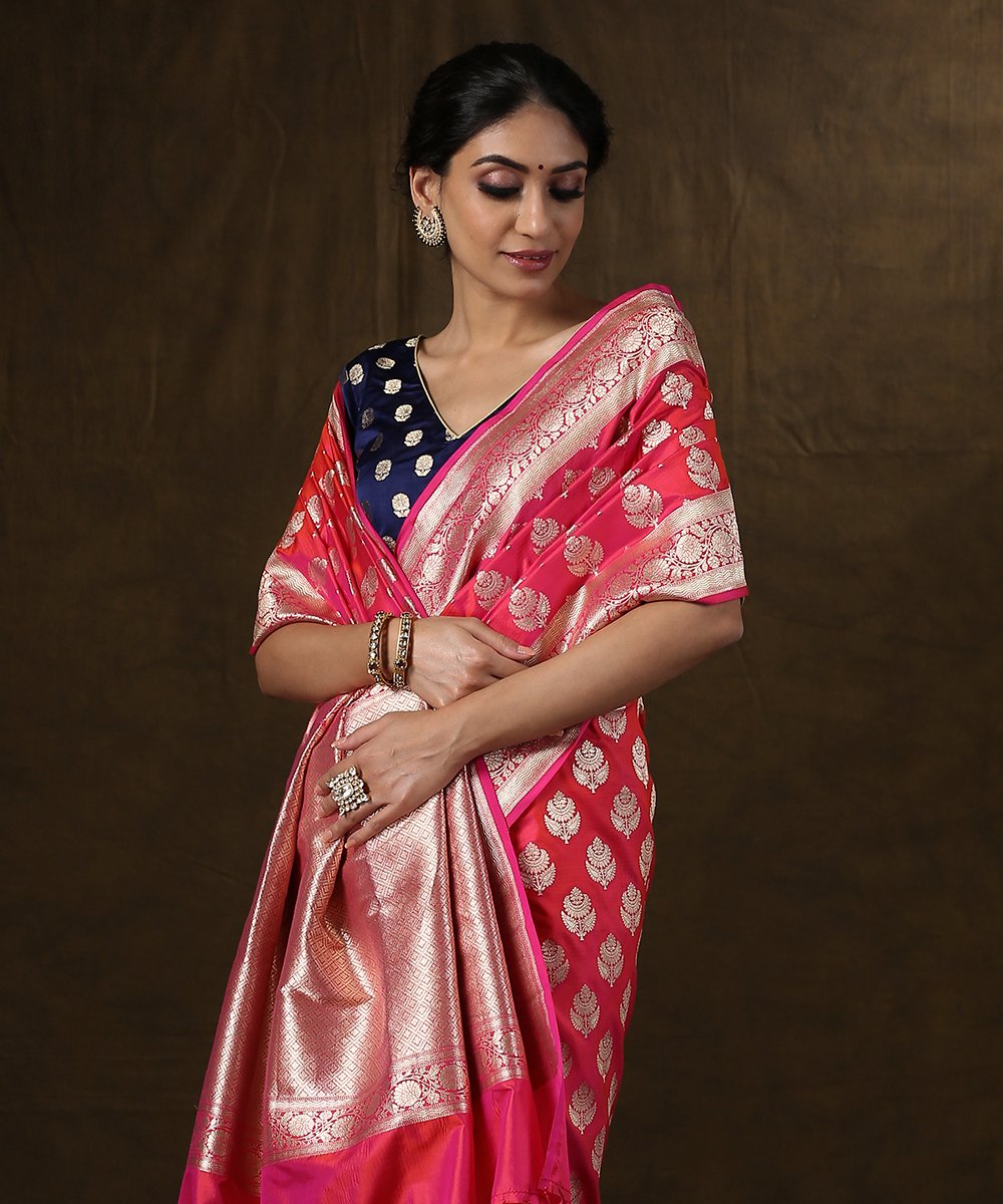 Handloom_Pink_Cutwork_Katan_Silk_Banarasi_Saree_with_Bootis_and_Heavy_Brocade_Blouse_WeaverStory_01