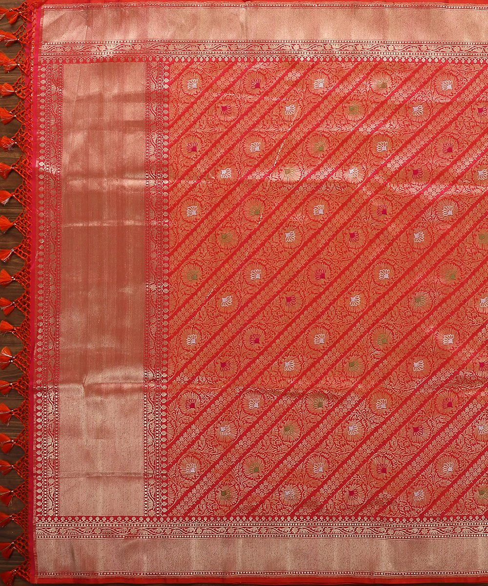 Handloom_Pink_Orange_Diagonal_Kimkhab_Banarasai_Dupatta_WeaverStory_02