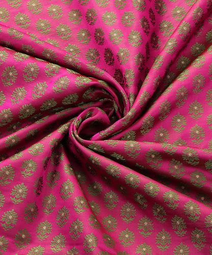 Handloom Pink and Green Dual Tone Pure Katan Silk  Zari Booti Banarasi Fabric