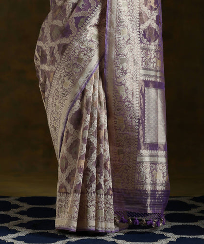 Handloom_Purple_and_Gold_Pure_Kora_Tissue_Banarasi_Shikargah_Saree_WeaverStory_04