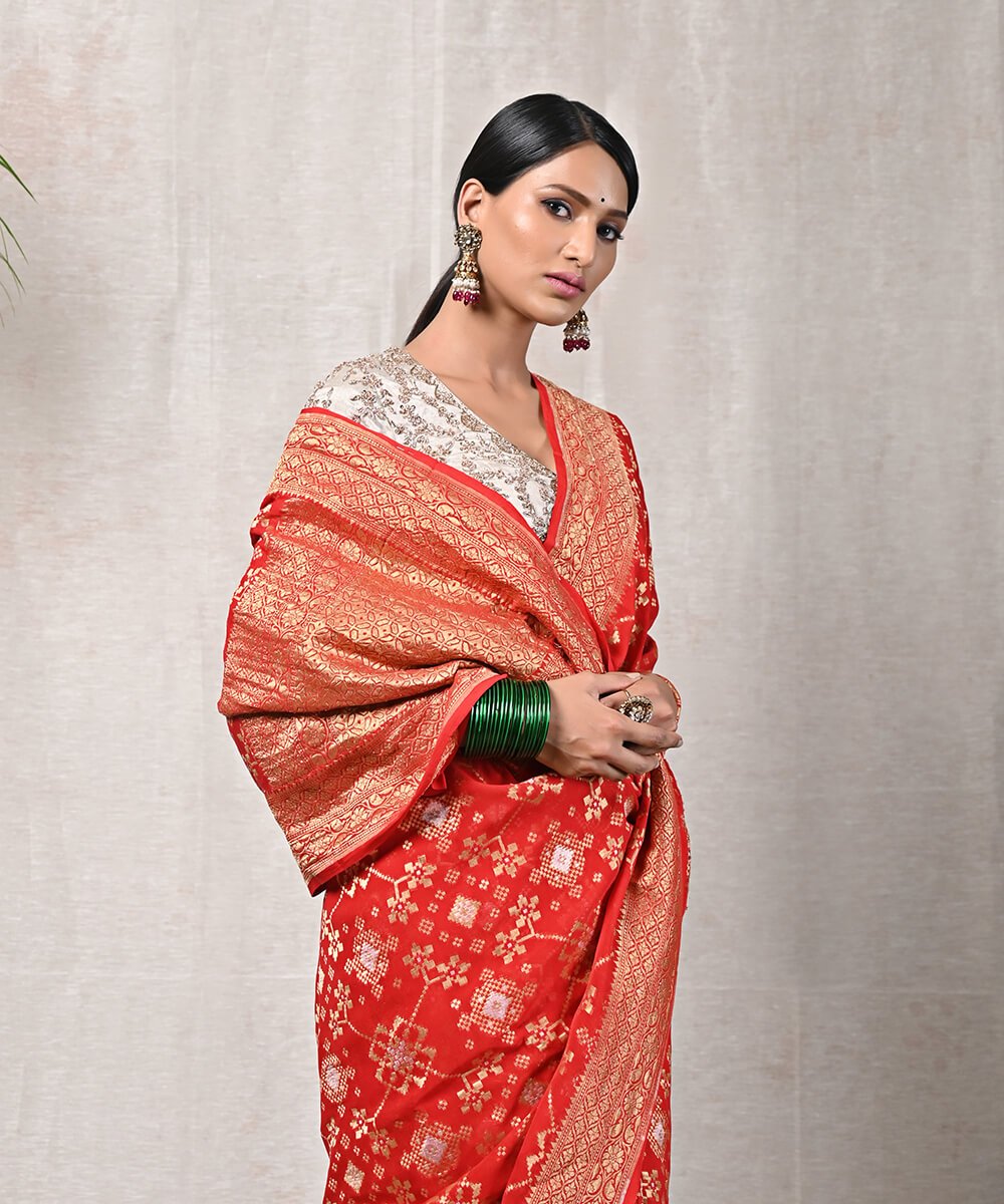 Handloom_Red_Banarasi_Patola_Saree_with_Gold_and_Silver_Zari_WeaverStory_01