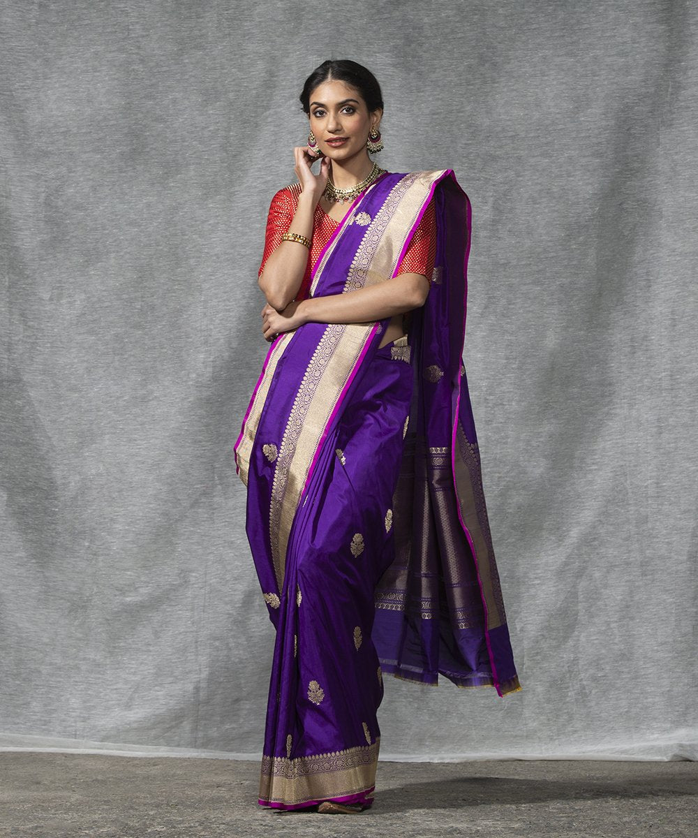 Handloom_Purple_Kadhwa_Katan_Silk_Banarasi_Saree_With_Boota_Design_and_Pink_Selvedge_WeaverStory_02