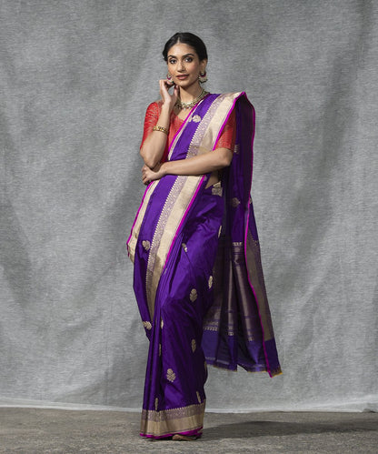 Handloom_Purple_Kadhwa_Katan_Silk_Banarasi_Saree_With_Boota_Design_and_Pink_Selvedge_WeaverStory_02