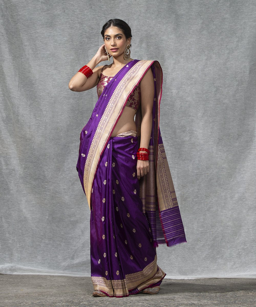 Handloom_Purple_Kadhwa_Katan_Silk_Banarasi_Saree_with_Floral_Booti_and_Red_Selvedge_WeaverStory_02