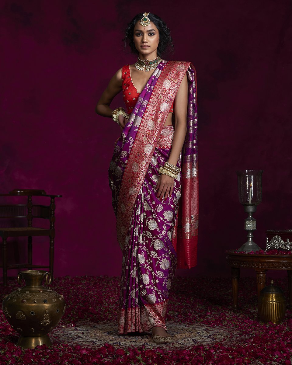 Handloom_Purple_Katan_Silk_Banarasi_Saree_with_Meenakari_and_Jangla_Design_and_Red_Border_WeaverStory_02