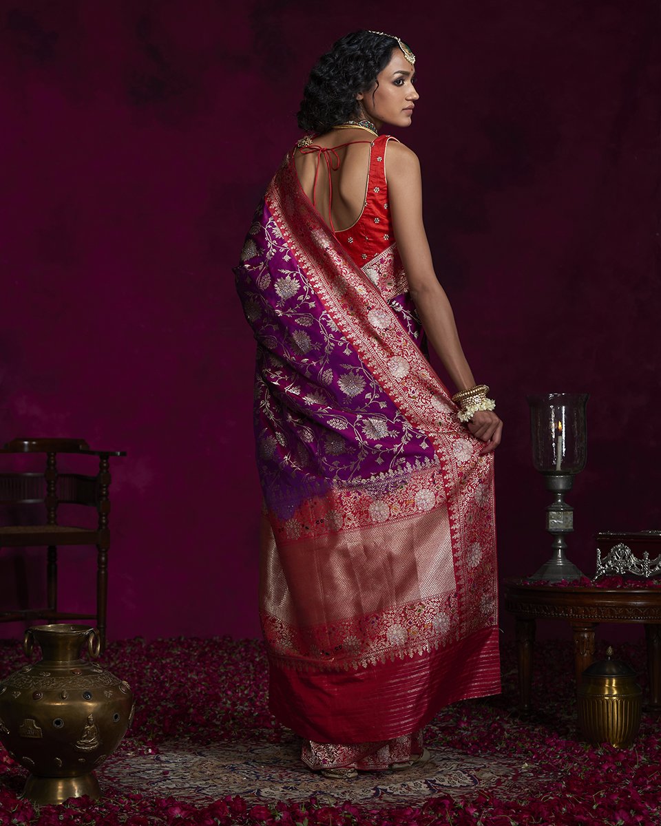 Handloom_Purple_Katan_Silk_Banarasi_Saree_with_Meenakari_and_Jangla_Design_and_Red_Border_WeaverStory_03