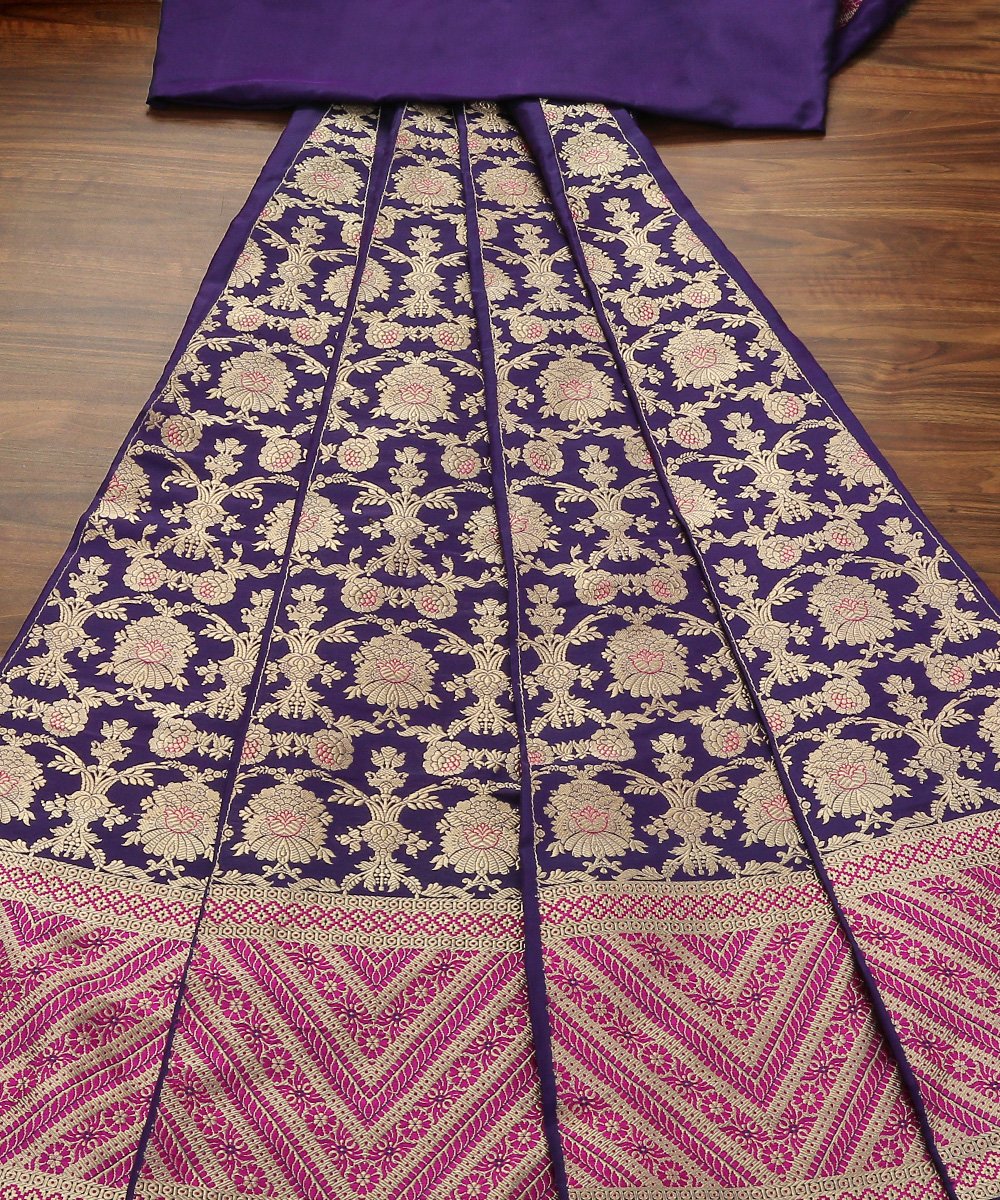 Handloom_Purple_Odhana_Jangla_Katan_Silk_Banarasi_Lehenga_With_Pink_Meenakari_Design_WeaverStory_02