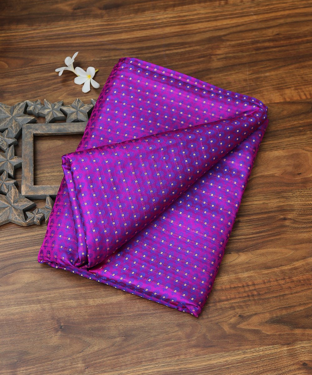Handloom_Purple_and_Blue_Dual_Tone_Pure_Katan_Silk_Zari_Booti_Banarasi_Fabric_WeaverStory_01