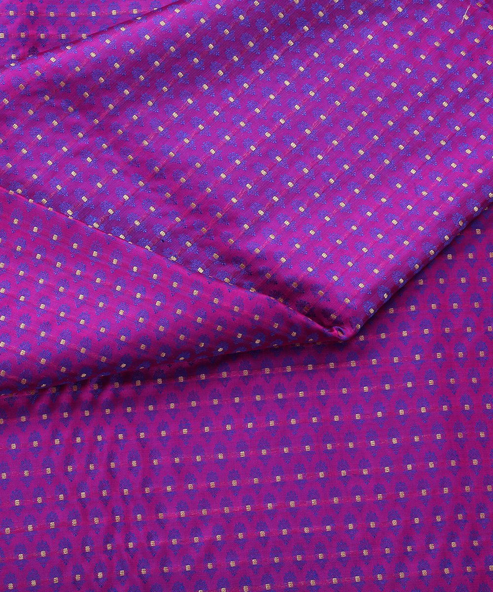 Handloom_Purple_and_Blue_Dual_Tone_Pure_Katan_Silk_Zari_Booti_Banarasi_Fabric_WeaverStory_04