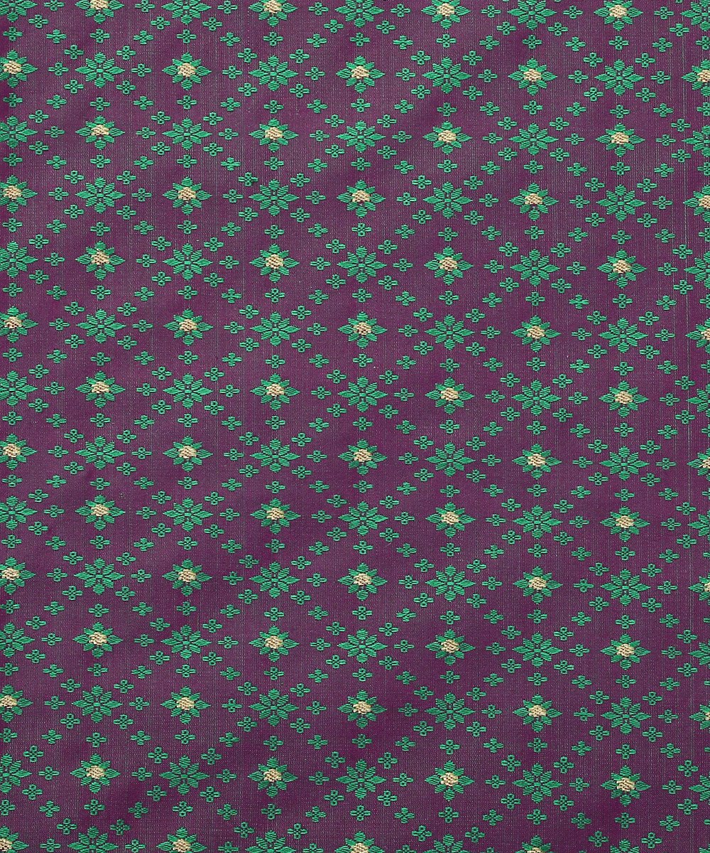 Handloom_Purple_and_Emerald_Green_Dual_Tone_Pure_Katan_Silk_Banarasi_Fabric_with_Star_Booti_Fabric_WeaverStory_03