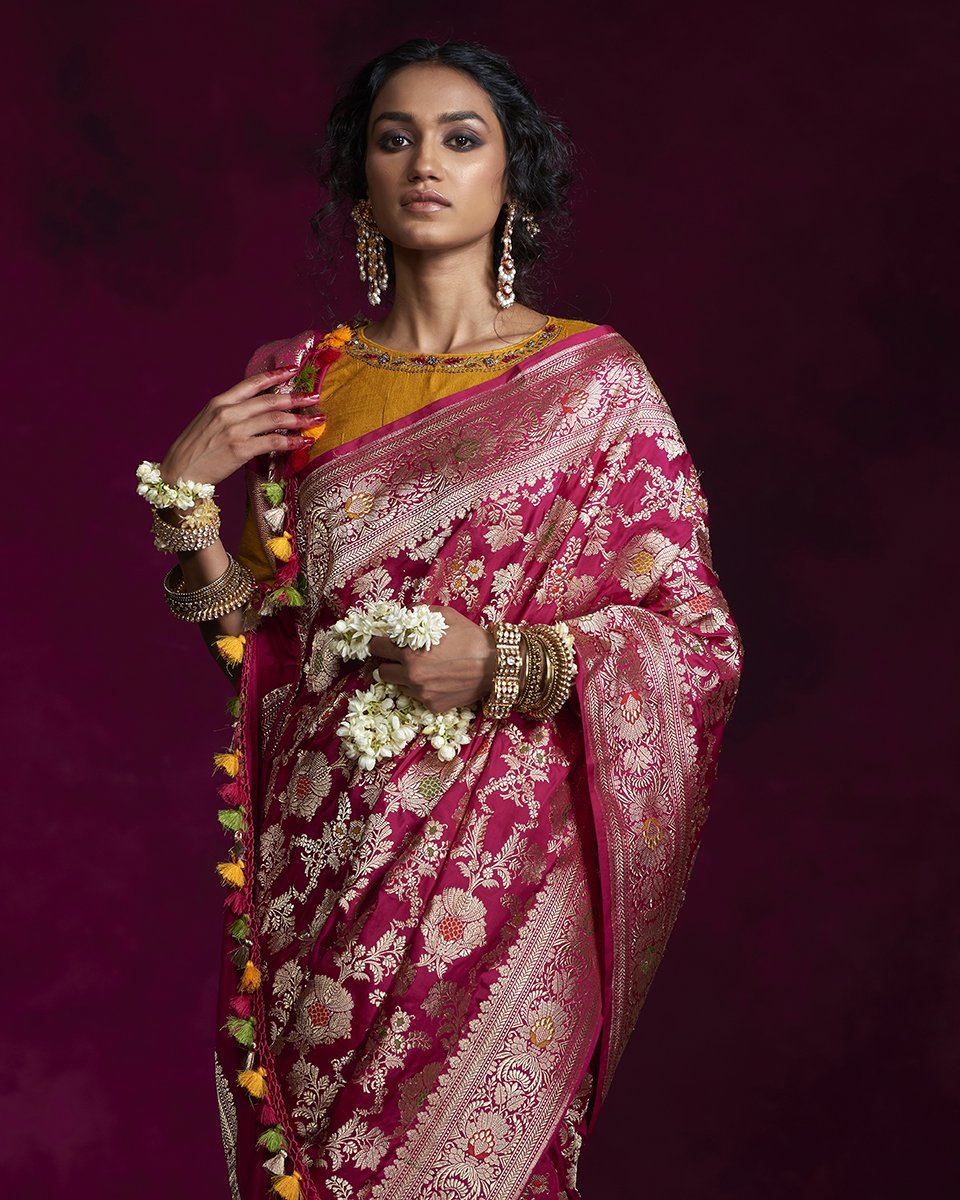 Handloom_Rani_Pink_Katan_Silk_Banarasi_Jangla_Saree_with_Meenakari_WeaverStory_01