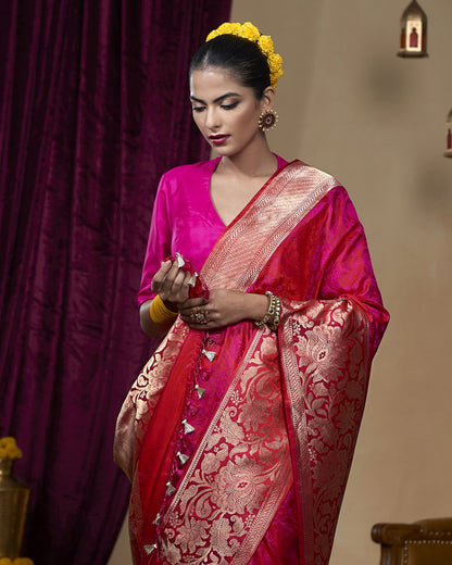 Handloom_Rani_Pink_Mehraab_Border_Pure_Katan_Silk_Tanchoi_Banarasi_Saree_WeaverStory_01