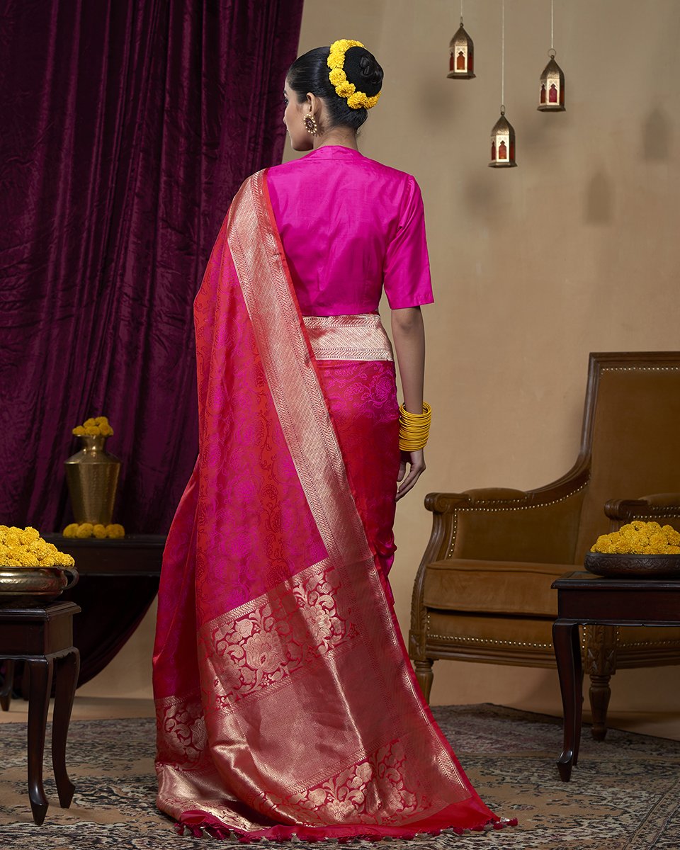Handloom_Rani_Pink_Mehraab_Border_Pure_Katan_Silk_Tanchoi_Banarasi_Saree_WeaverStory_03