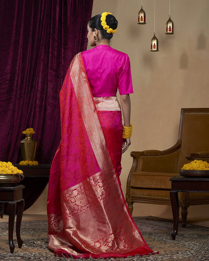 Handloom_Rani_Pink_Mehraab_Border_Pure_Katan_Silk_Tanchoi_Banarasi_Saree_WeaverStory_03