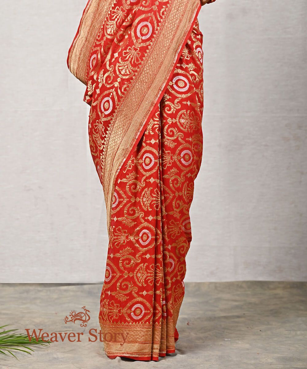 Handloom_Red_Banarasi_Georgette_Woven_Saree_with_Gold_and_Silver_Zari_Jaal_WeaverStory_04