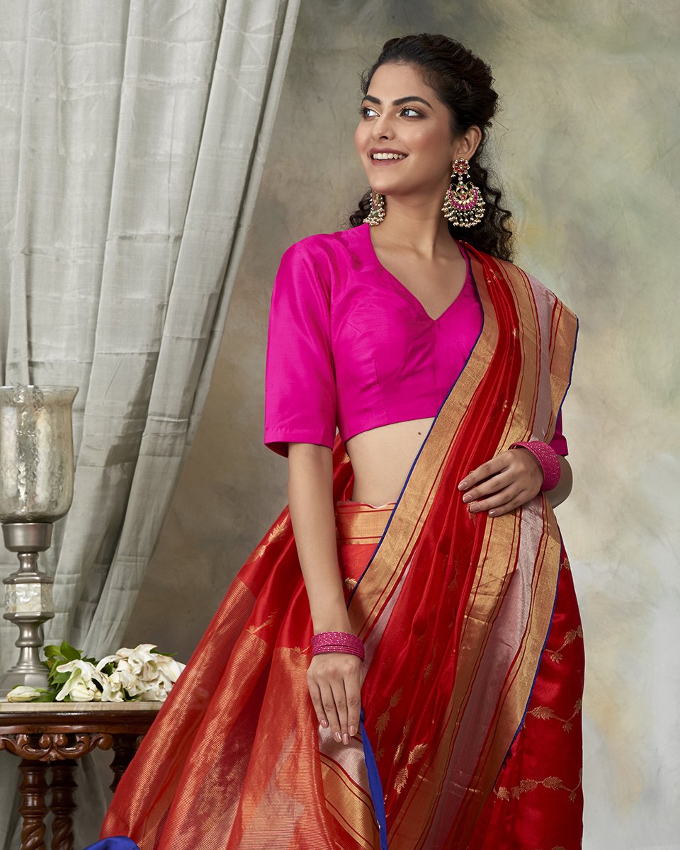Handloom_Red_Chanderi_Silk_Saree_with_All_Over_Jaal_WeaverStory_01