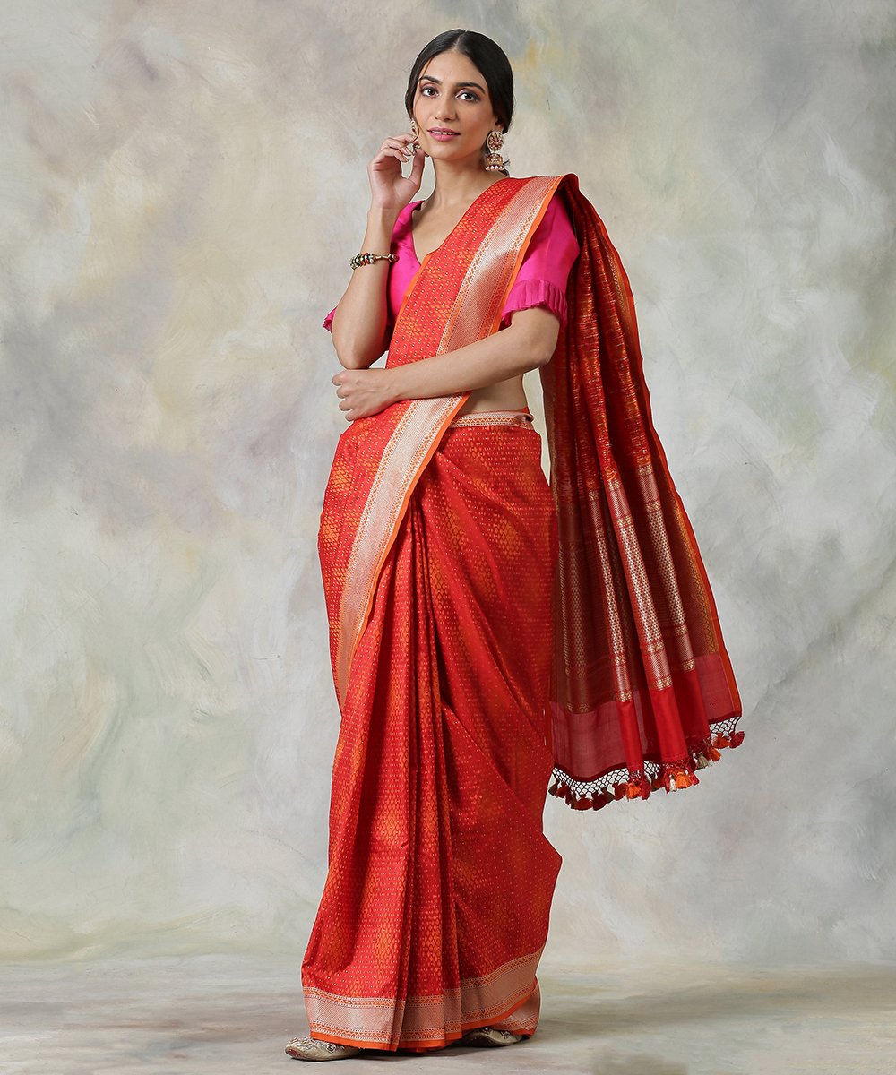 Handloom_Red_Katan_Silk_Banarasi_Saree_with_a_Geometric_Pattern_WeaverStory_02