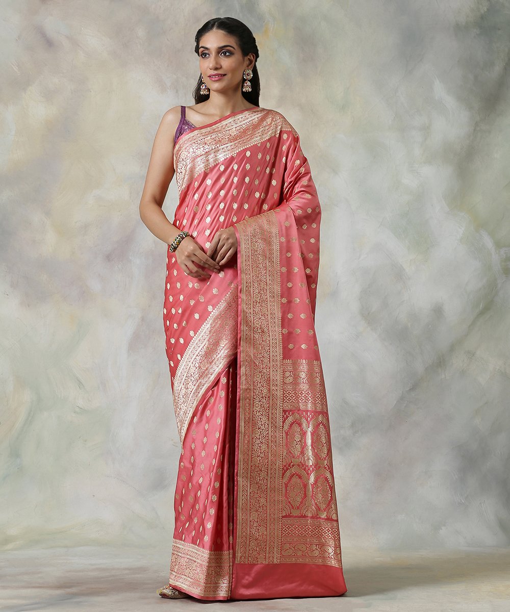 Handloom_Rose_Pink_Pure_Satin_Silk_Saree_with_Kadhwa_Border_and_Floral_Blouse_WeaverStory_02