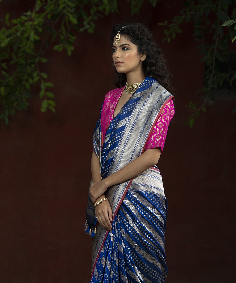 Royal Blue Handloom Cotton Saree DC485 – East Star Handlooms