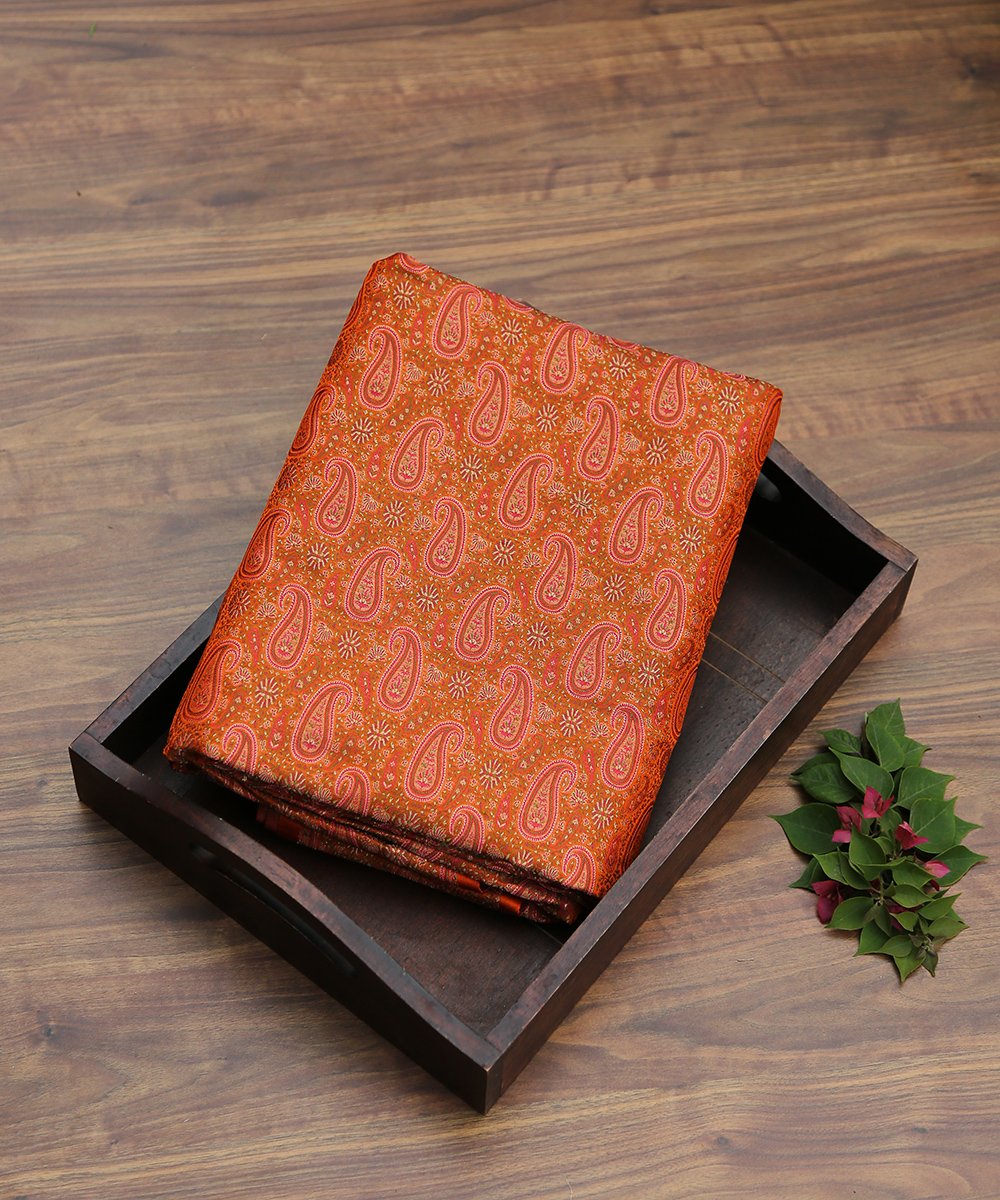 Handloom_Rust_Brocade_Pure_Katan_Silk_Banarasi_Fabric_with_Zari_WeaverStory_01