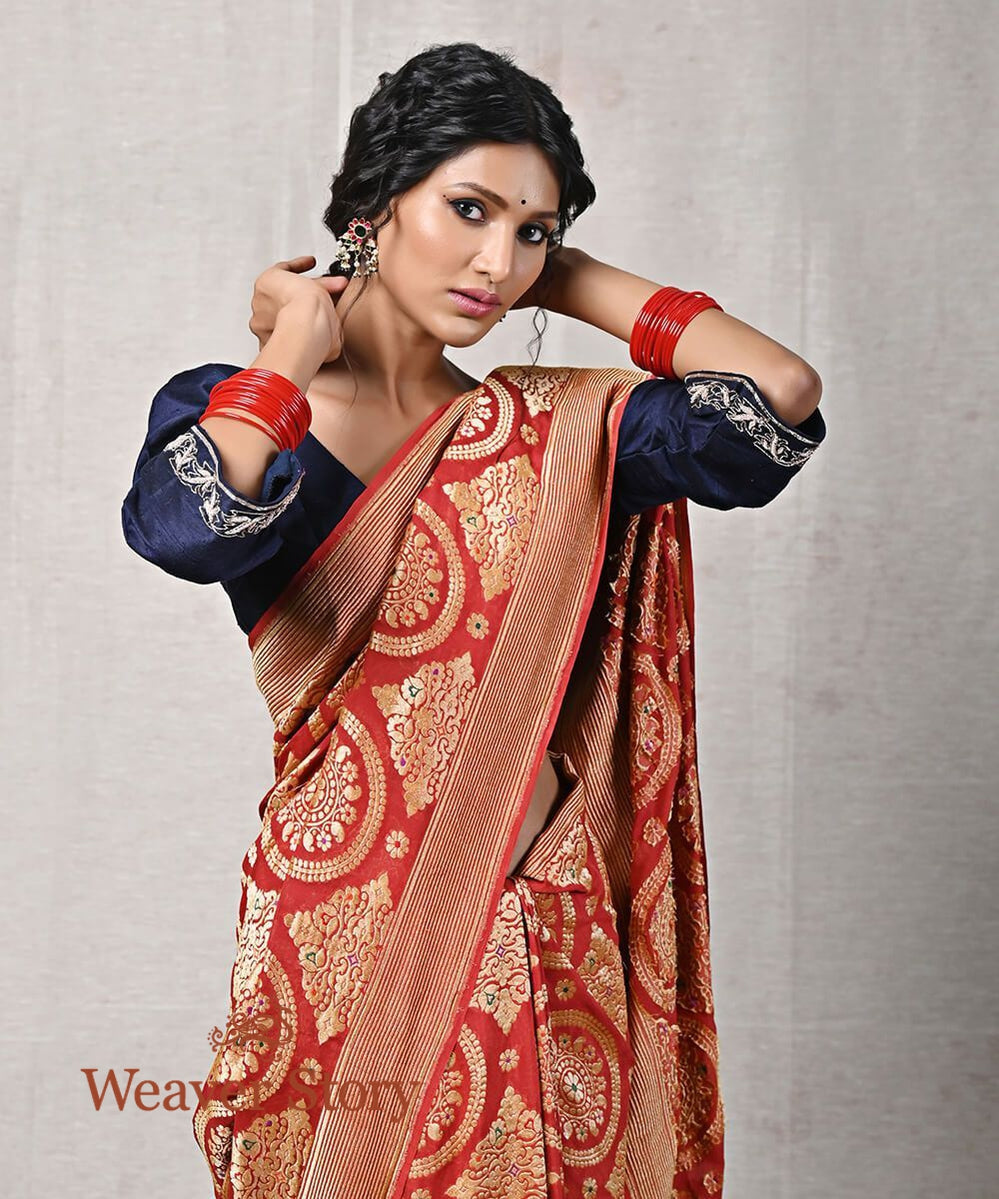 Handloom_Brick_Red_Banarasi_Georgette_Saree_with_Meenakari_WeaverStory_01